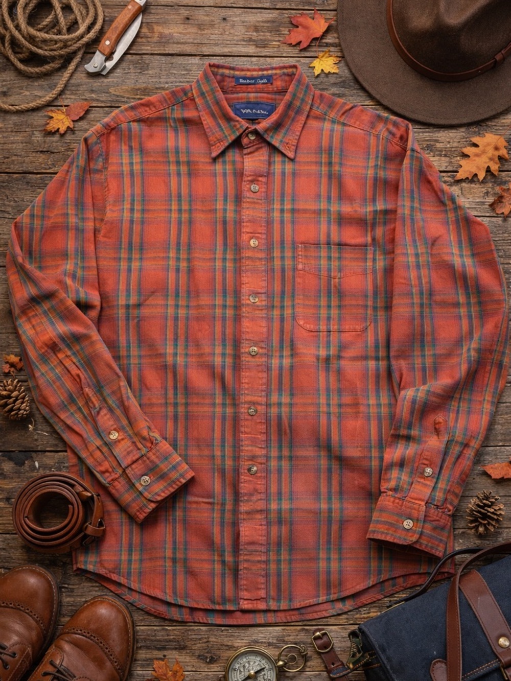 GANT Harbor Cloth Plaid Button Down Shirt | Men’s Size Medium | Red Rust